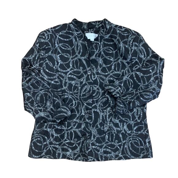 Erin London Blazer Size L Silver Scribble Loop Swirl 3/4 Cuff Sleeve - Picture 16 of 16